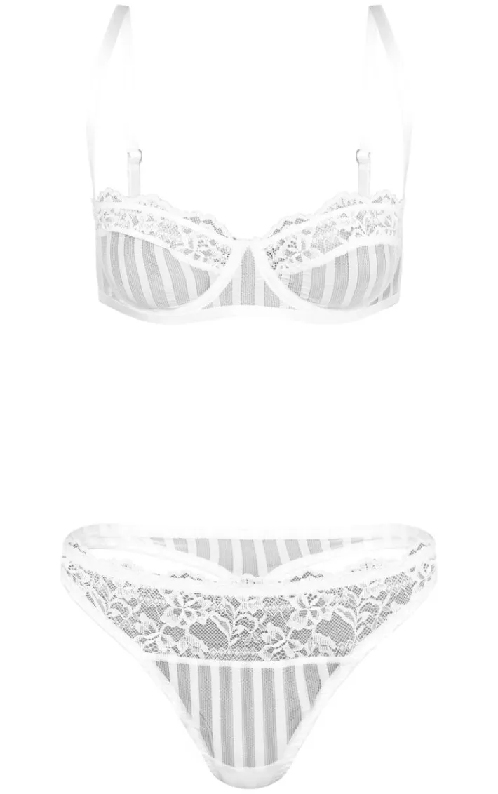 White Stripe Mesh Underwired Bra