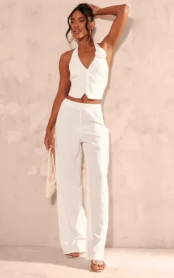 PrettyLittleThing Tailored Mid Rise Wide Leg Pants White