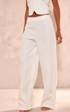 PrettyLittleThing Tailored Mid Rise Wide Leg Pants White