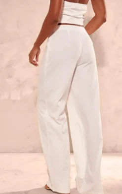 PrettyLittleThing Tailored Mid Rise Wide Leg Pants White