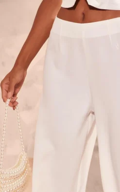 PrettyLittleThing Tailored Mid Rise Wide Leg Pants White