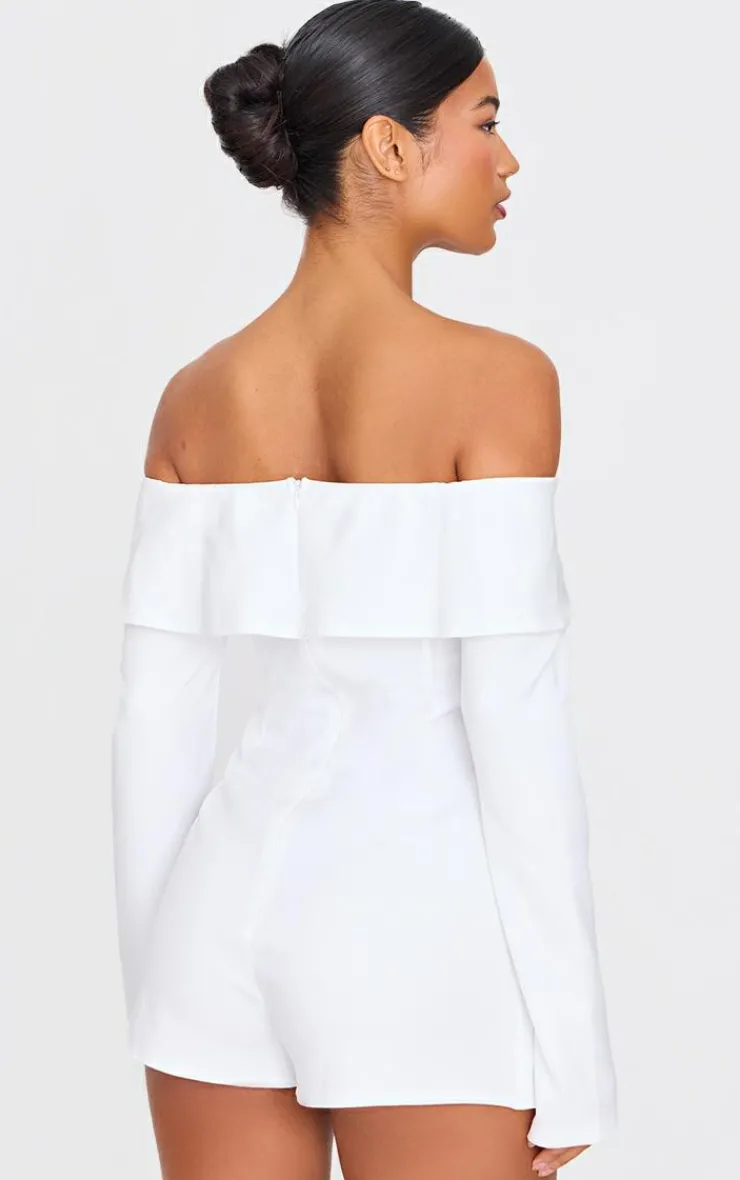 Tailored Off The Shoulder Long Sleeve Romper-PrettyLittleThing Discount