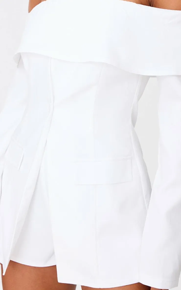 Tailored Off The Shoulder Long Sleeve Romper-PrettyLittleThing Discount