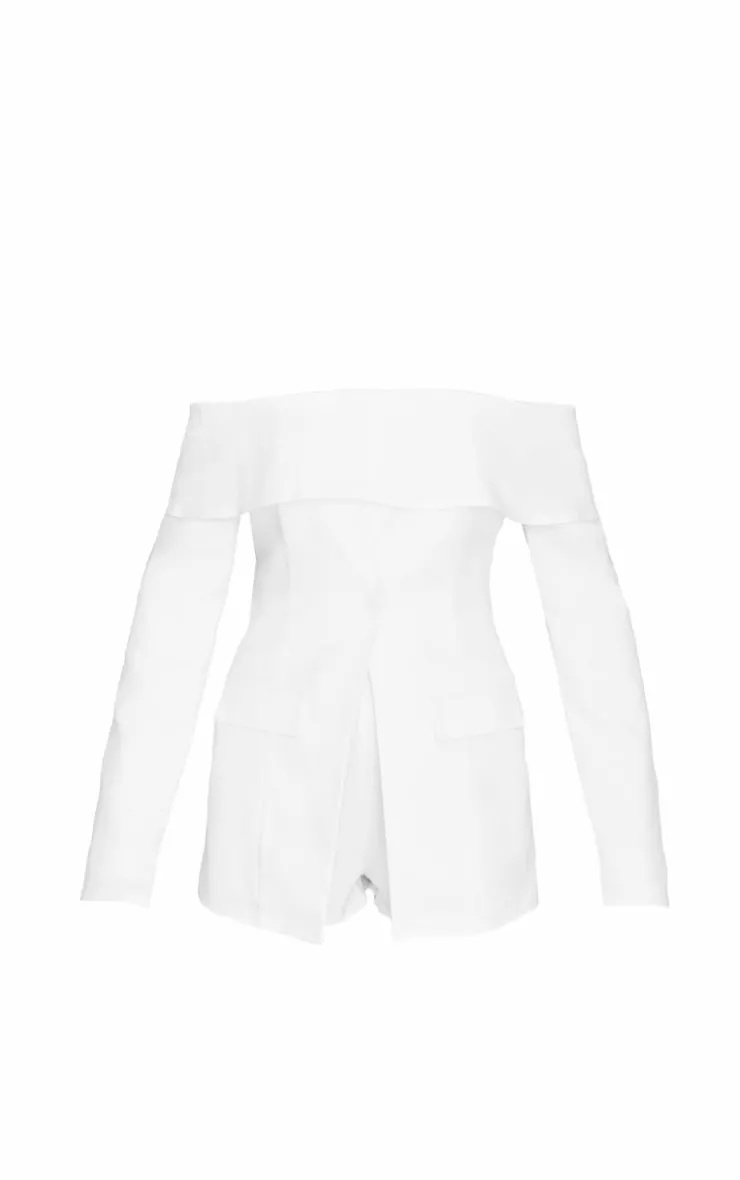 Tailored Off The Shoulder Long Sleeve Romper-PrettyLittleThing Discount