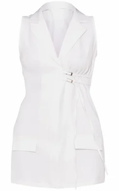Tailored Woven Sleeveless Buckle Detail Blazer Dress-PrettyLittleThing New