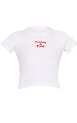 PrettyLittleThing T-Shirts*Tanned And Tipsy Embroidered Fitted T Shirt