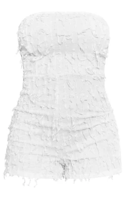 White Tassel Textured Bandeau Romper