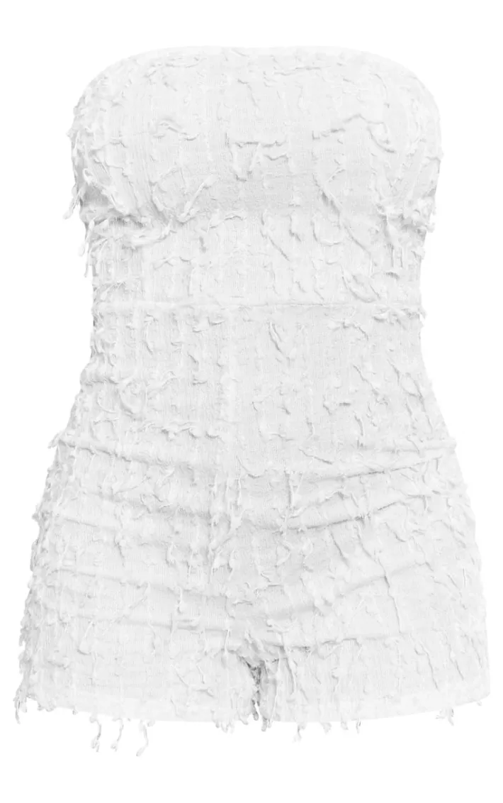 White Tassel Textured Bandeau Romper