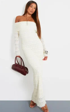 Textured Bardot Maxi Dress-PrettyLittleThing Best