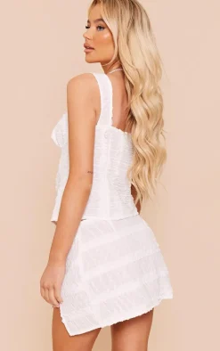 Clearance PrettyLittleThing Textured Chiffon Frill Tie Front Long Top White