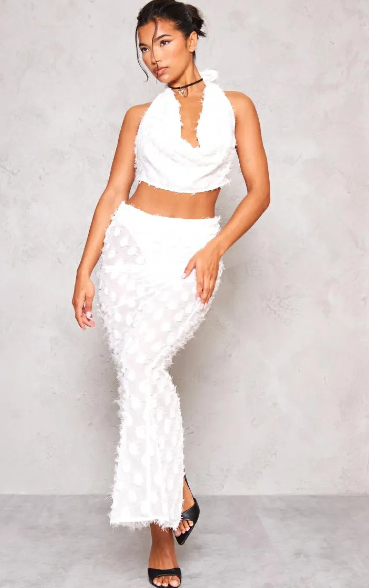 Best PrettyLittleThing Textured Chiffon Low Rise Maxi Skirt White