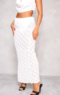 Best PrettyLittleThing Textured Chiffon Low Rise Maxi Skirt White