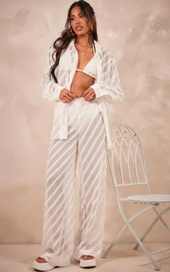 PrettyLittleThing Textured Chiffon Oversized Wide Leg Pants White