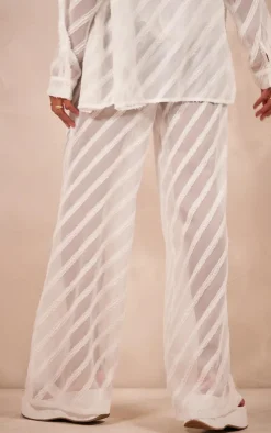 PrettyLittleThing Textured Chiffon Oversized Wide Leg Pants White