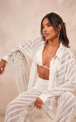 PrettyLittleThing Textured Chiffon Oversized Wide Leg Pants White