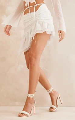 Outlet PrettyLittleThing Textured Chiffon Ruffle Hem Mini Skirt White