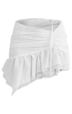Outlet PrettyLittleThing Textured Chiffon Ruffle Hem Mini Skirt White
