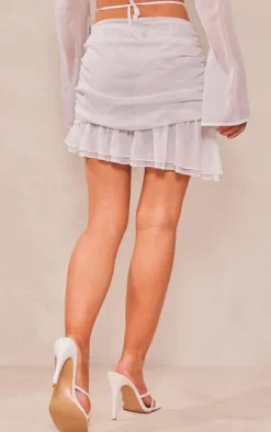 New PrettyLittleThing Textured Chiffon Ruched Ruffle Mini Skirt White