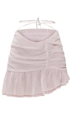 New PrettyLittleThing Textured Chiffon Ruched Ruffle Mini Skirt White