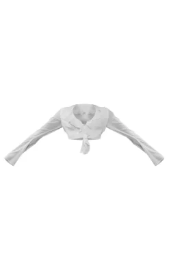 Discount PrettyLittleThing Textured Chiffon Tie Front Floaty Ruffle Blouse White
