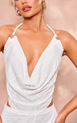 Hot PrettyLittleThing Textured Cowl Neck Top White
