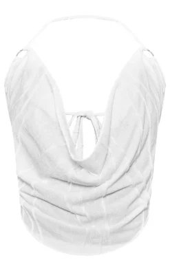 Hot PrettyLittleThing Textured Cowl Neck Top White