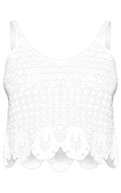 Best PrettyLittleThing Textured Crochet Frill Hem Crop Top White