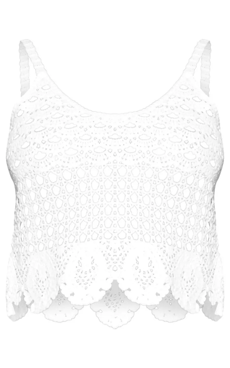 Best PrettyLittleThing Textured Crochet Frill Hem Crop Top White