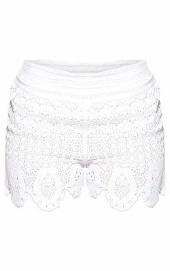 Best PrettyLittleThing Textured Crochet Frill Hem Shorts White