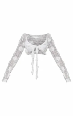 Textured Flower Trim Tie Front Beach Top-PrettyLittleThing Best