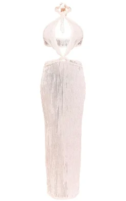 Textured Halterneck Cross Front Maxi Dress-PrettyLittleThing Online