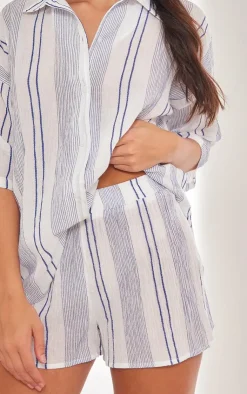 Outlet PrettyLittleThing Textured Linen Look Striped Floaty Shorts White