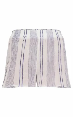 Outlet PrettyLittleThing Textured Linen Look Striped Floaty Shorts White