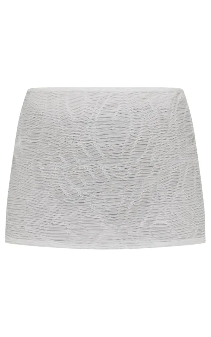 White Textured Low Rise Mini Beach Skirt