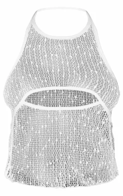 PrettyLittleThing Sleeveless Tops*Textured Net Racer Cut Out Top