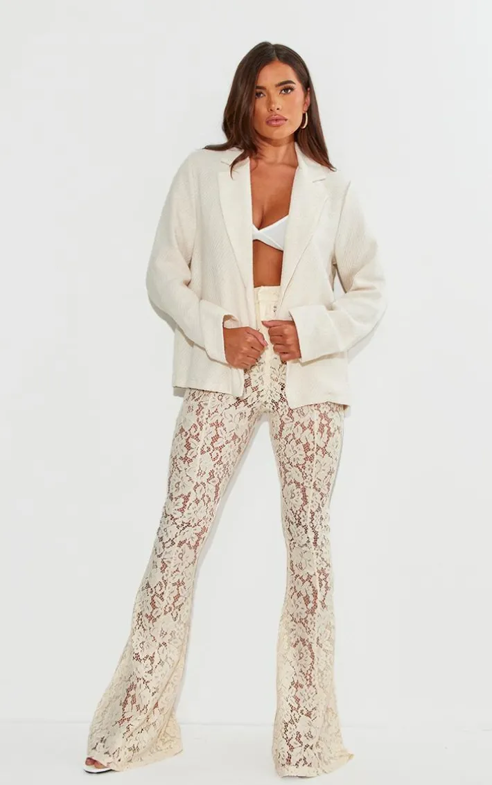 White Textured Oversized Structured Minimal Blazer