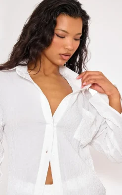PrettyLittleThing Shirts*Textured Pocket Front Oversized Shirt