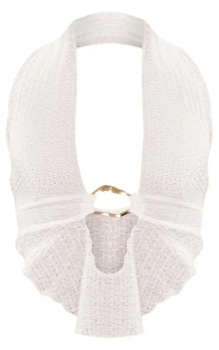 PrettyLittleThing Textured Ring Detail Halterneck Top White