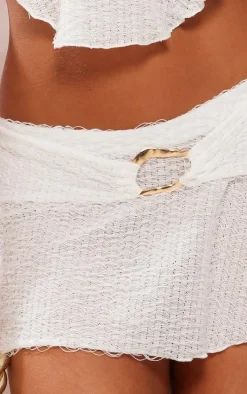 New PrettyLittleThing Textured Ring Detail Micro Mini Skirt White