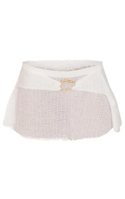 New PrettyLittleThing Textured Ring Detail Micro Mini Skirt White
