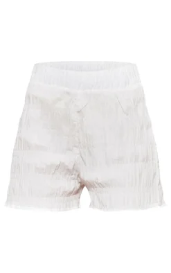 Hot PrettyLittleThing Textured Ruched Cotton Floaty Hot Pants White