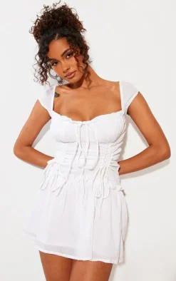 Textured Ruched Puff Sleeve Bodycon Dress-PrettyLittleThing Best