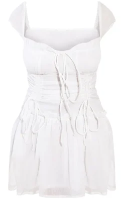 Textured Ruched Puff Sleeve Bodycon Dress-PrettyLittleThing Best
