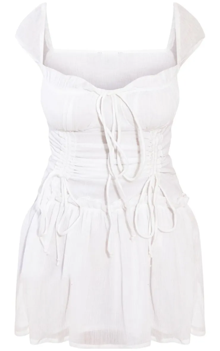 Textured Ruched Puff Sleeve Bodycon Dress-PrettyLittleThing Best