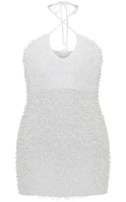Textured Sequin Cross Tie Halter Mini Dress-PrettyLittleThing New