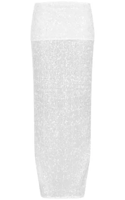 New PrettyLittleThing Textured Sequin Foldover Maxi Skirt White