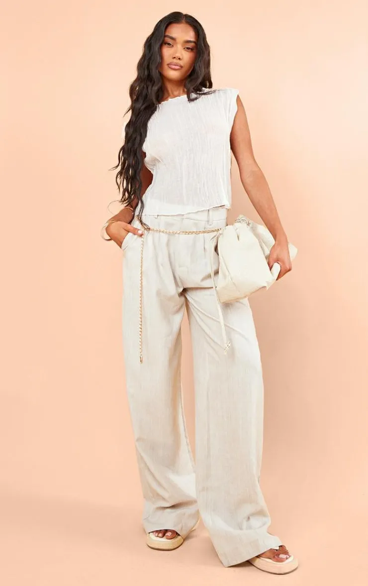 PrettyLittleThing Sleeveless Tops*Textured Sheer Crew Neck Sleeveless Top