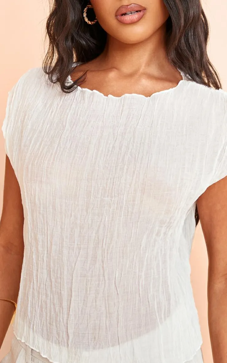 PrettyLittleThing Sleeveless Tops*Textured Sheer Crew Neck Sleeveless Top