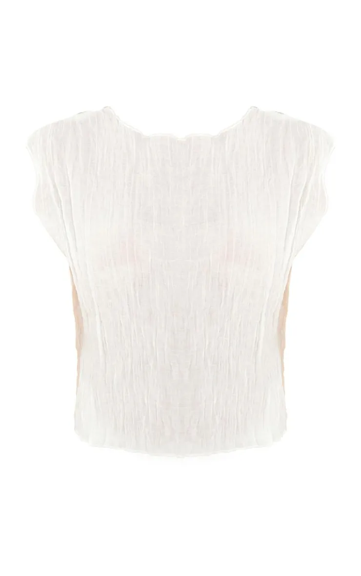 PrettyLittleThing Sleeveless Tops*Textured Sheer Crew Neck Sleeveless Top