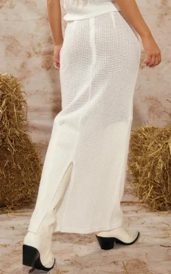 Online PrettyLittleThing Textured Sheer Rib Low Rise Midi Skirt White